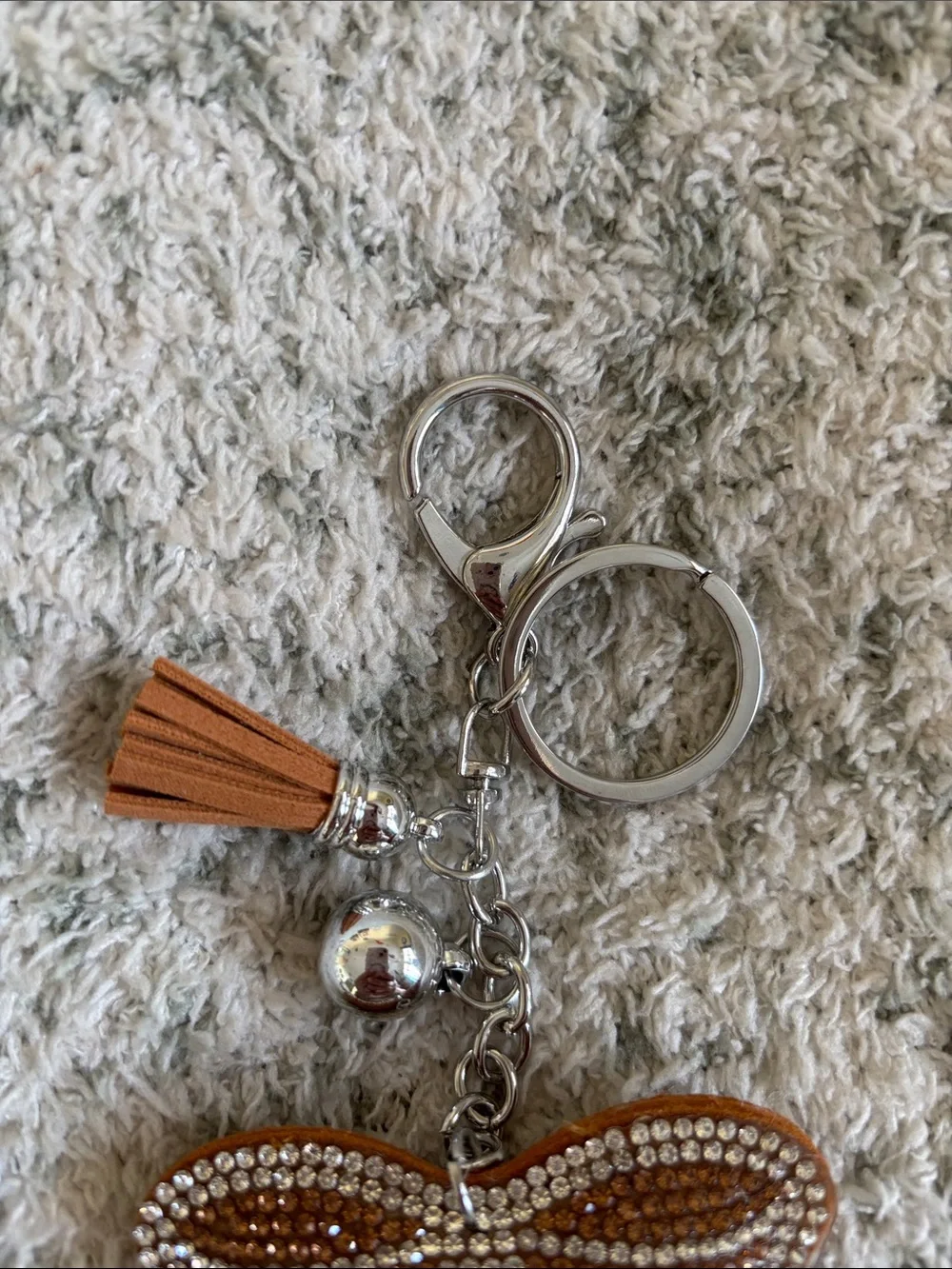 Western Rhinestone Bow Keychain with Tassel - Brown NWT 6”